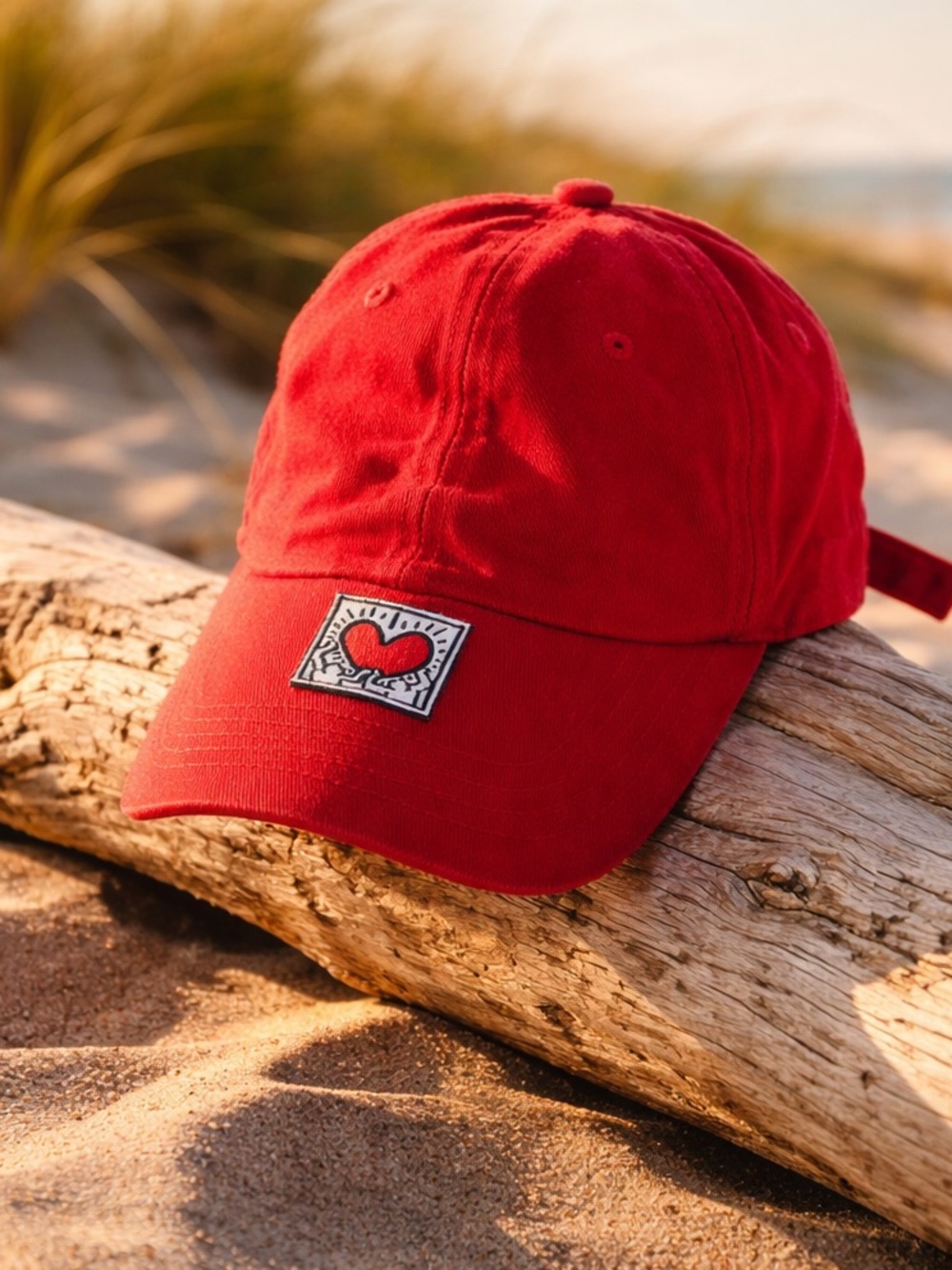 Gently Used  Keith Haring red baseball cap  Heart Design Adjustable!